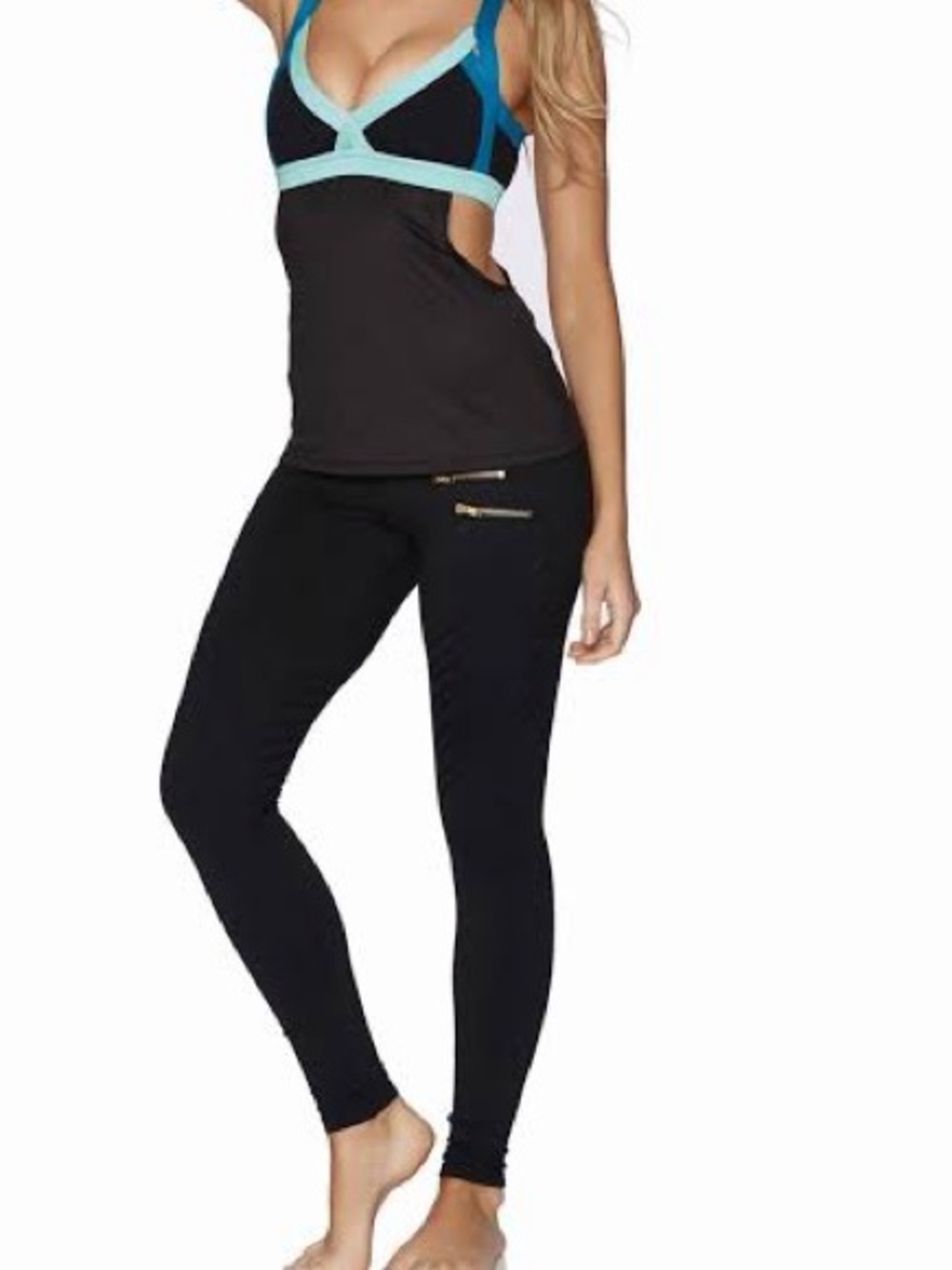 Beach Bunny Black Skinny Leggings with Gold Zip Accents